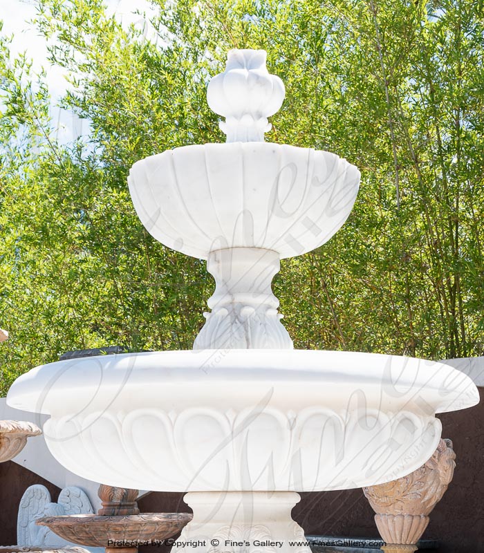 Marble Fountains  - Tiered White Marble Fountain With Fleur Des Lis Motif - MF-1987